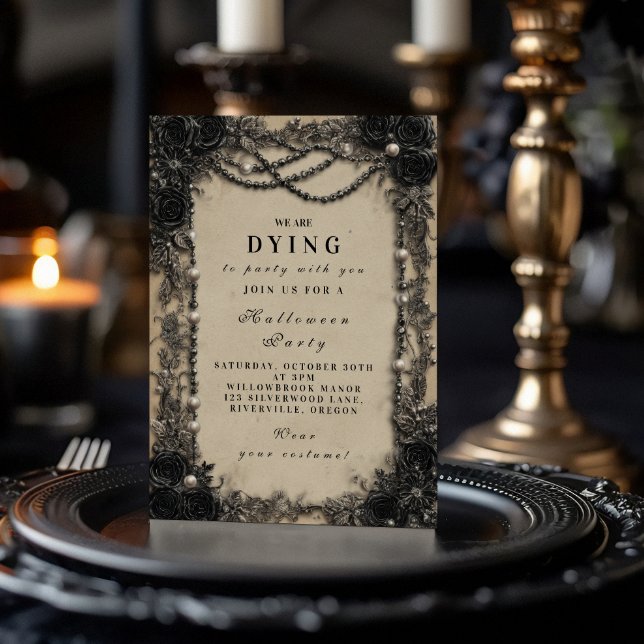 Invitación Rosa negro oscuro Halloween Soirée (Subido por el creador)