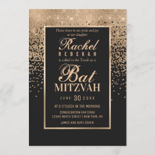 Invitación Rosa negro Purpurina de oro Confetti Photo Bat Mit