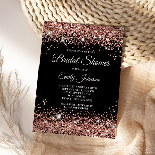 Invitación Rosa negro Purpurina de oro Fancy Script Shower