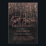 Invitación Rosa negro Purpurina de oro Pearl Marble Sweet 16<br><div class="desc">Esta glamorosa y lujosa invitación a la fiesta de cumpleaños Sweet 16 es el diseño perfecto para su evento especial de chica adolescente. Cuenta con una cortina purpurina dorada, en rosa llamativo, falsa y tipografía purpurina sobre un elegante fondo de mármol de perlas negras. Es un diseño elegante, moda, moderno...</div>