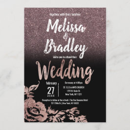 Invitación Rosa negro Purpurina dorado Boda de degradado flor