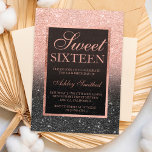 Invitación Rosa negro purpurina oro elegante moda dulce 16<br><div class="desc">Moderna moda de bonito y elegante rosa de oro purpurina ducha oscura purpurina negro Sweet 16 cumpleaños invitación de fiesta con un patrón sombrío de oro rosa con y elegante marco de oro Perfecto para una princesa Dulce dieciséis.</div>