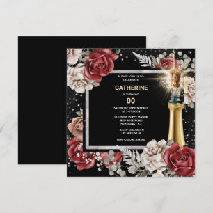 Invitación Rosa negro rojo espumoso floral vino de cualquier
