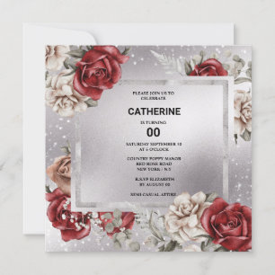 Invitación Rosa negro rojo moda de plata floral cualquier fie