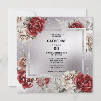 Invitación Rosa negro rojo moda de plata floral cualquier fie