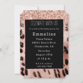 Invitación Rosa negro Rubor Purpurina de leopardo rosado