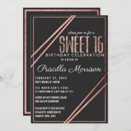 Invitación Rosa negro simple Moda dorada dulce lineal 16