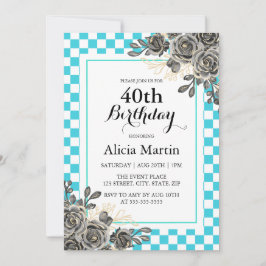 Invitación Rosa negro Turquesa y Cumpleaños con Verificación 