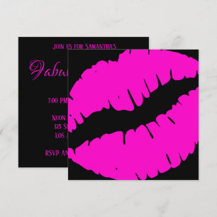 Invitación Rosa neón y beso de impresión negro fabuloso y cua