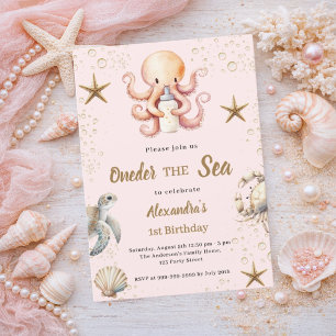 Invitación Rosa niña animal del océano bajo el mar cumpleaños