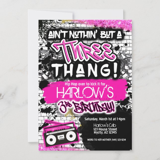 Invitación Rosa no es nada más que un Hip Hop de tres Thang (Anverso)