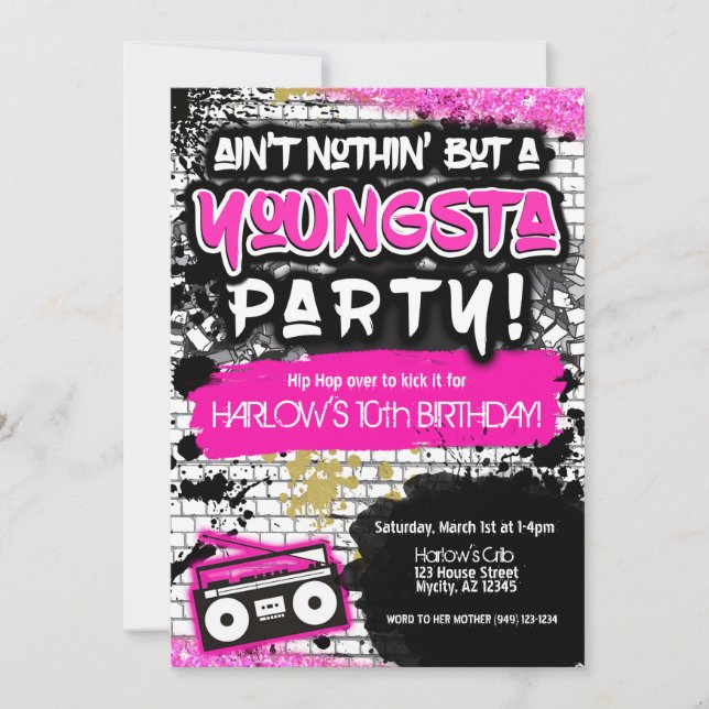 Invitación Rosa no es nada más que un joven Fiesta hip hop (Anverso)