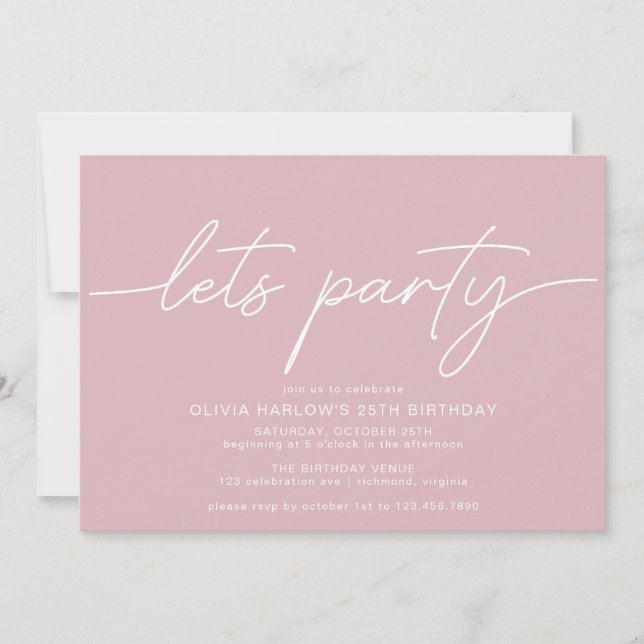Invitación Rosa | Noche simple y moderna con cualquier edad C (Anverso)