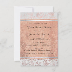 Invitación Rosa Novia Plata Dorada 16ª Cabaña Grungy Damask