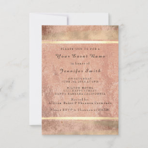 Invitación Rosa Novia Plata Dorada 16ª Tiras de seda Linen