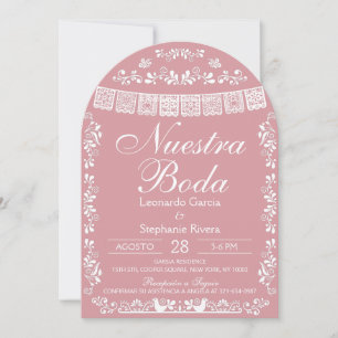 Invitación Rosa Nuestra Boda Papel Picado Boda Española