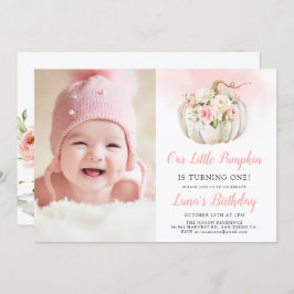 Invitación Rosa, nuestra calabaza, foto de primer cumpleaños