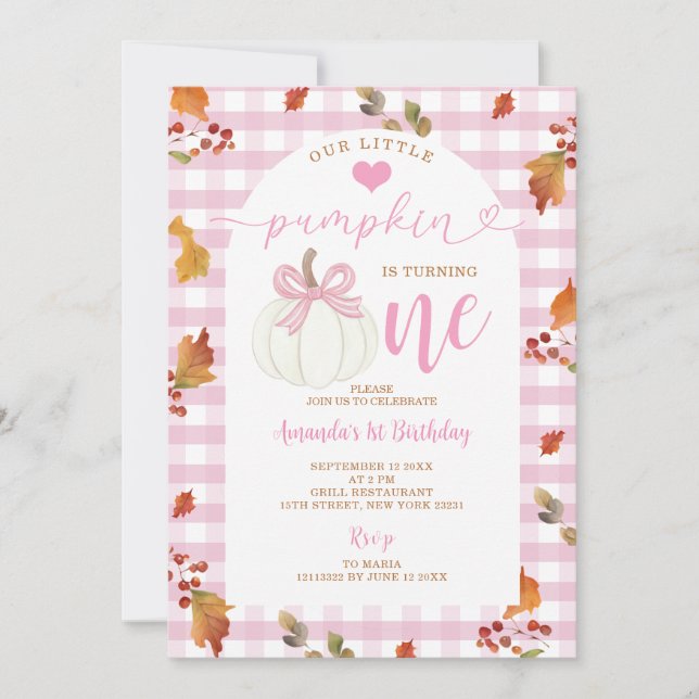 Invitación Rosa, Nuestra Calabaza Se Está Volviendo Un Otoño (Anverso)