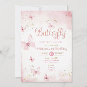 Invitación Rosa Nuestra mariposa pequeña se vuelve un oro