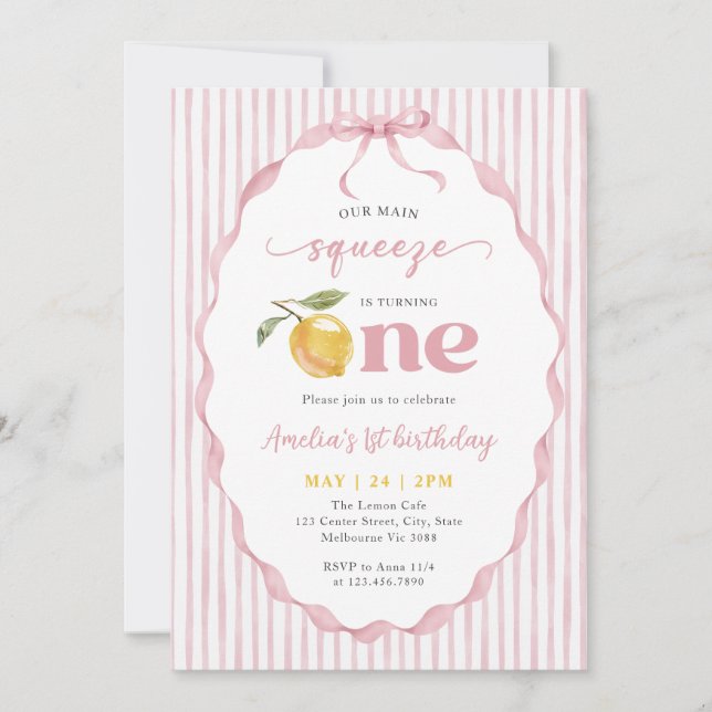 Invitación Rosa nuestro Limón primer cumpleaños (Anverso)