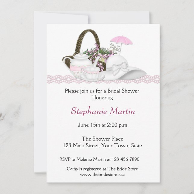 Invitación Rosa nupcial del té de la ducha (Anverso)