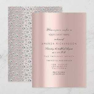 Invitación Rosa nupcial Sweet 16 Rosa pastel Diamante