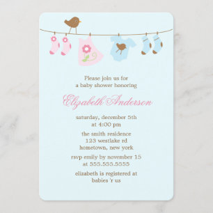 Invitación ¿Rosa o azul? Cuerda para tender la ropa Baby