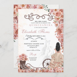 Invitación Rosa Occidental de Oro Princesa Charra Quinceañera