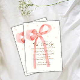 Invitación Rosa Oh bebé Minimalista Polka Dot Bow Baby Shower
