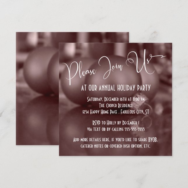 Invitación Rosa Ornamentos de Bolas de Oro Foto, Fiesta de Va (Anverso / Reverso)