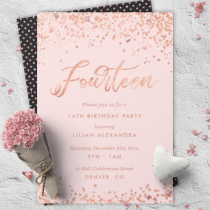 Invitación Rosa Oro 14.º Relieve metalizado de Faux de la inv