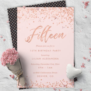Invitación Rosa Oro 15.º Relieve metalizado de Faux de la inv