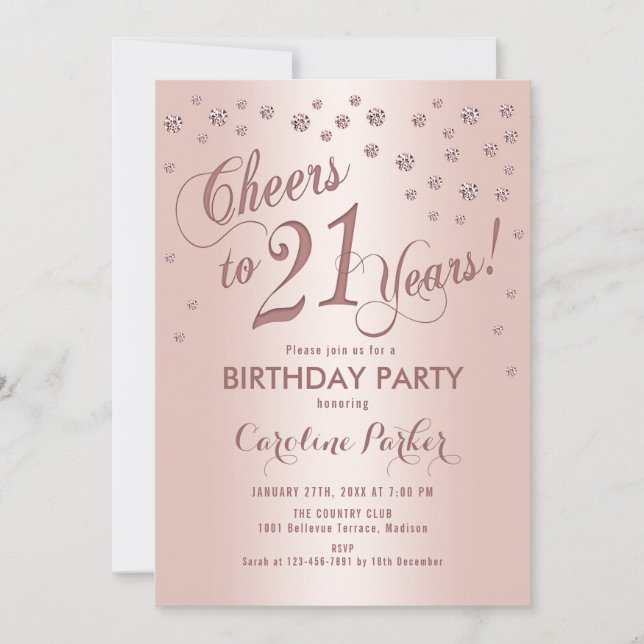 Invitación Rosa Oro 21 Fiesta de cumpleaños (Anverso)