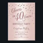 Invitación Rosa Oro 40.º Fiesta de cumpleaños<br><div class="desc">40.ª Invitación a la fiesta de cumpleaños Diseño elegante con un falso efecto rosa purpurina de oro y Relieve metalizado. Contenti de diamantes de purpurina espumoso y tarjeta de invitación de escritura elegante. El rosa y el blanco brillan. ¡Salud a 40 años! Por favor, envíeme un mensaje si necesita más...</div>