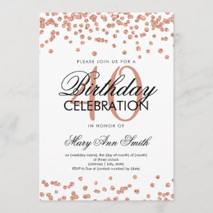 Invitación Rosa Oro 40 cumpleaños Fiesta Purpurina Confetti