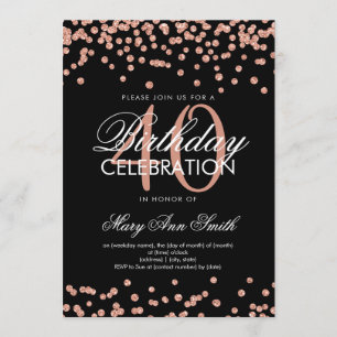 Invitación Rosa Oro 40 cumpleaños Purpurina Confetti Negro