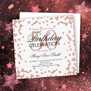 Invitación Rosa Oro 50 Purpurina de cumpleaños Confetti White