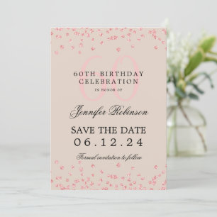 Invitación Rosa Oro 60 cumpleaños Salven fecha Confetti Beige
