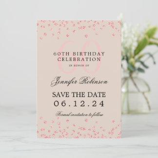 Invitación Rosa Oro 60 cumpleaños Salven la fecha Champagne