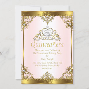 Invitación Rosa Oro Blanco Perla Princesa Quinceañera