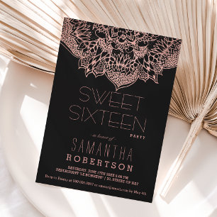 Invitación Rosa oro boho floral mandala Sweet 16 fiesta