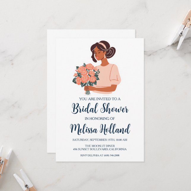 Invitación rosa oro botánico moderno ducha de novia (Anverso/Reverso In Situ)