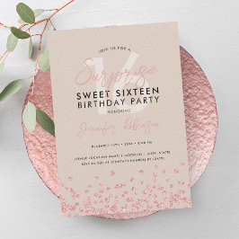 Invitación Rosa Oro Champagne Purpurina Surprise Sweet 16