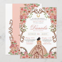 Invitación Rosa Oro Charro Oeste Rústico Rosa Quinceanera