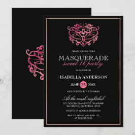Invitación Rosa, oro color de rosa y fiesta negro del dulce