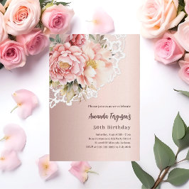 Invitación Rosa oro color rosa florals lujoso encaje 50 cumpl