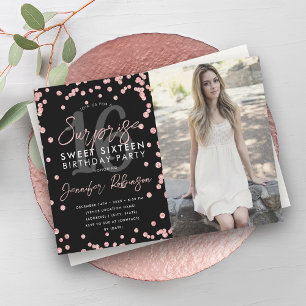 Invitación Rosa Oro Confetti Foto Sorpresa Dulce 16