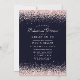 Invitación Rosa Oro Confetti Navy Blue Modersal Ensayo