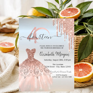 Invitación Rosa Oro Drips Vestido Plata 40 cumpleaños