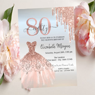 Invitación Rosa Oro Drips Vestido Plata Cumpleaños 80